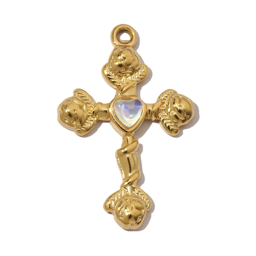 6pcs/pack French Stone Hamsa Hand Eye Stainless Steel Necklace Pendant Women Enamel Heart Cross Earring DIY Charms Moon Jewelry