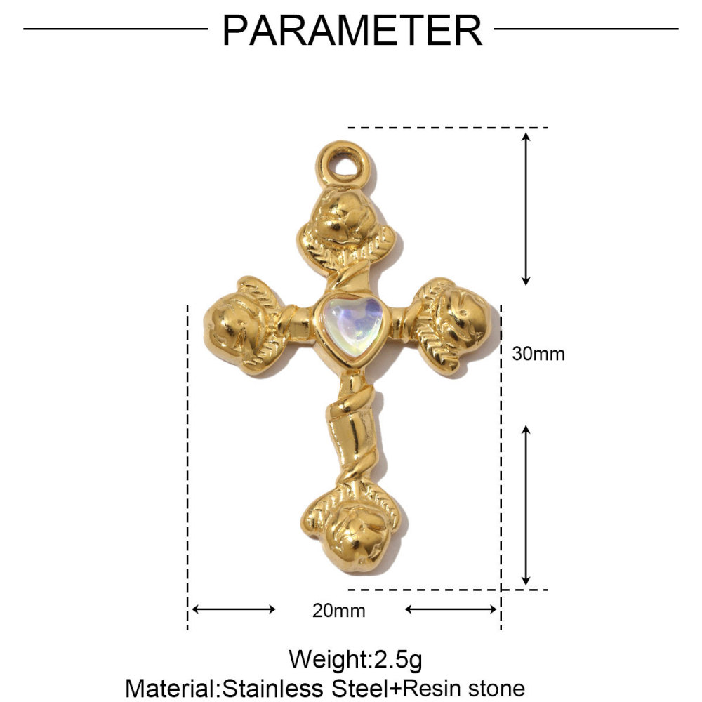 6pcs/pack French Stone Hamsa Hand Eye Stainless Steel Necklace Pendant Women Enamel Heart Cross Earring DIY Charms Moon Jewelry