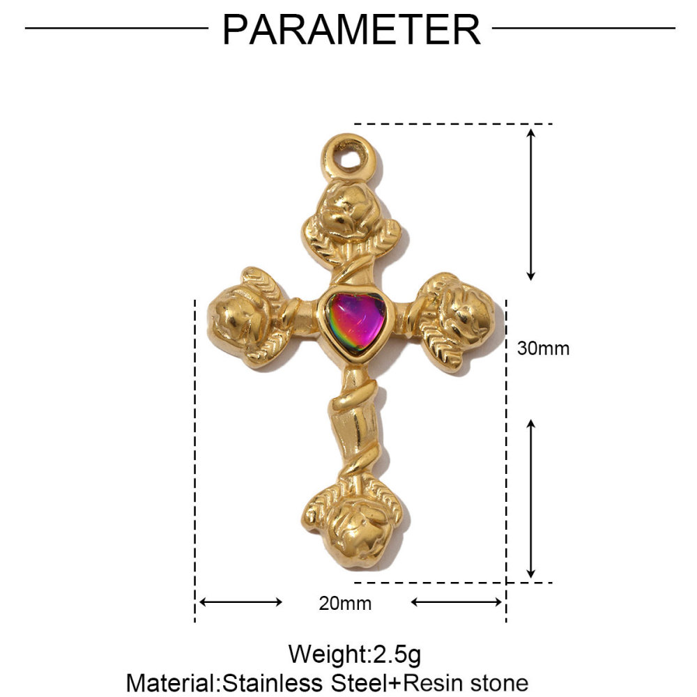 6pcs/pack French Stone Hamsa Hand Eye Stainless Steel Necklace Pendant Women Enamel Heart Cross Earring DIY Charms Moon Jewelry
