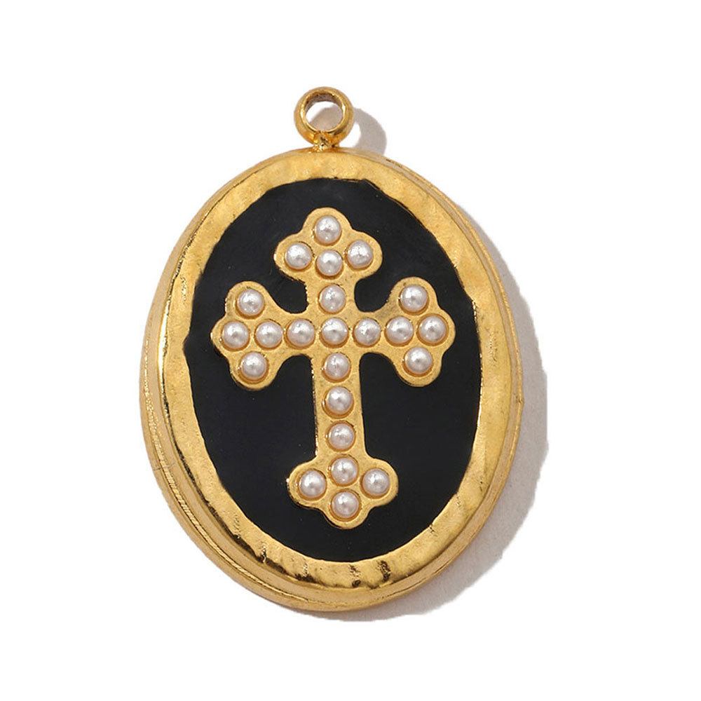 6pcs/pack French Stone Hamsa Hand Eye Stainless Steel Necklace Pendant Women Enamel Heart Cross Earring DIY Charms Moon Jewelry