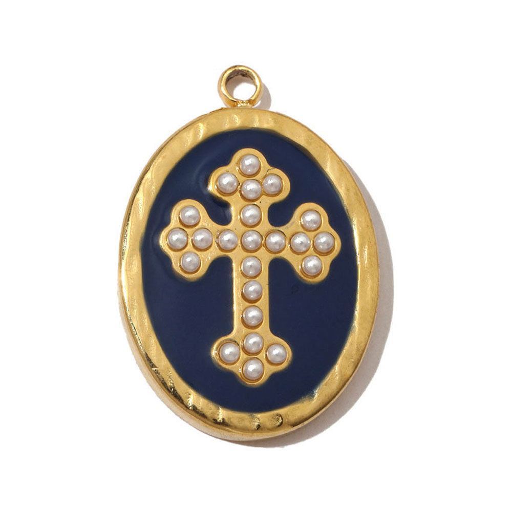 6pcs/pack French Stone Hamsa Hand Eye Stainless Steel Necklace Pendant Women Enamel Heart Cross Earring DIY Charms Moon Jewelry