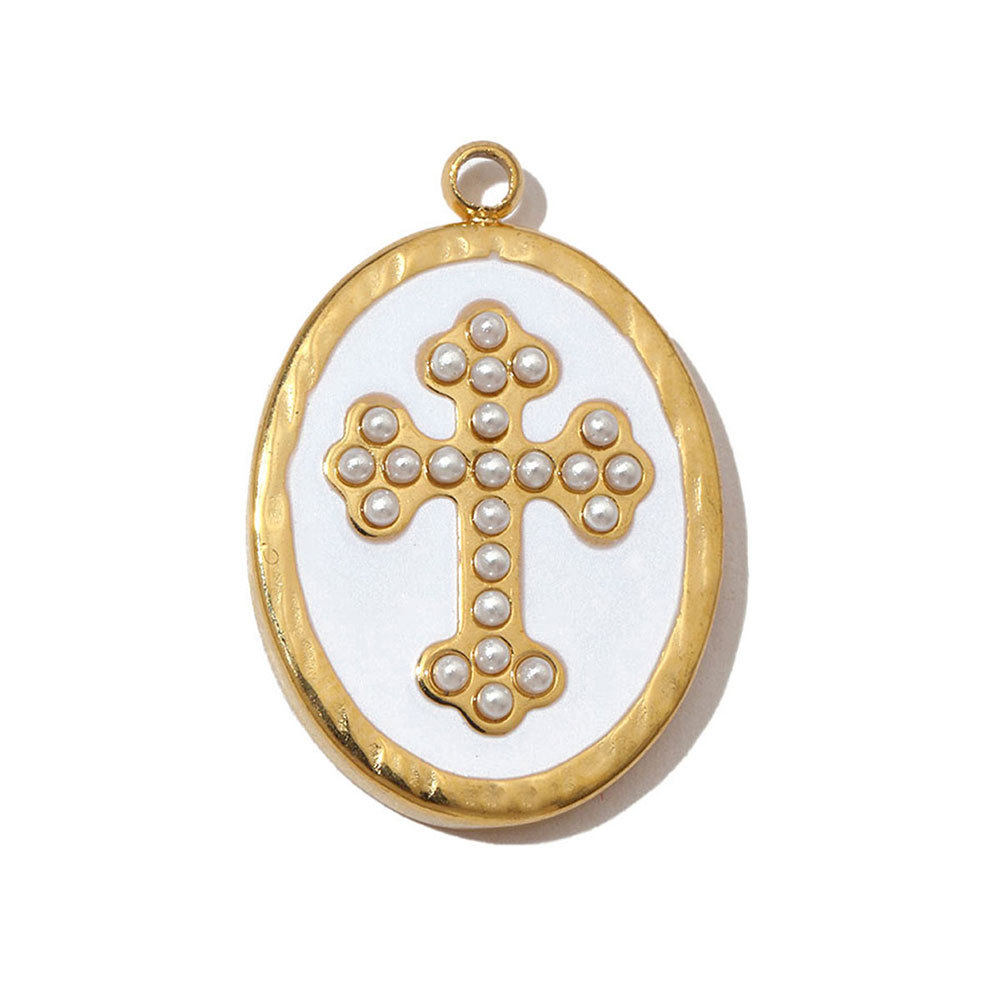 6pcs/pack French Stone Hamsa Hand Eye Stainless Steel Necklace Pendant Women Enamel Heart Cross Earring DIY Charms Moon Jewelry