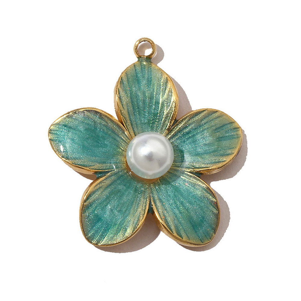 6pcs/pack French Pearl Flower Stainless Steel Necklace Pendant Women Lotus Ginkgo Maple Leaf Earring DIY Charms Daisy Jewelry