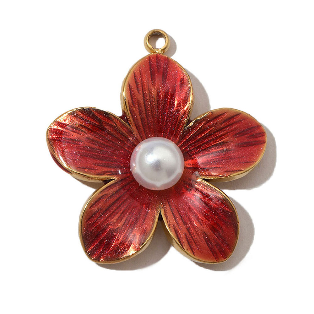6pcs/pack French Pearl Flower Stainless Steel Necklace Pendant Women Lotus Ginkgo Maple Leaf Earring DIY Charms Daisy Jewelry