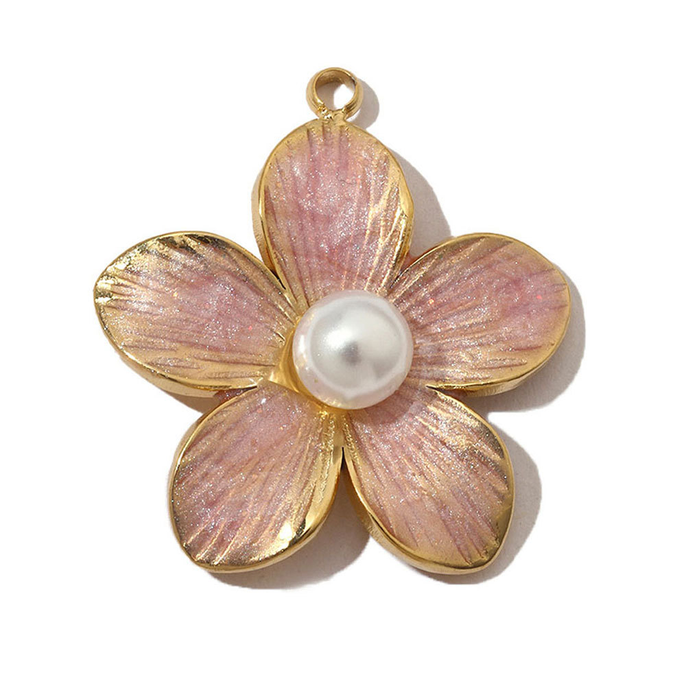 6pcs/pack French Pearl Flower Stainless Steel Necklace Pendant Women Lotus Ginkgo Maple Leaf Earring DIY Charms Daisy Jewelry
