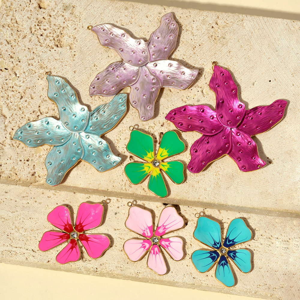 6pcs/pack French Stainless Steel Enamel Flower Earring DIY Charms Women Leaf Clover Necklace Pendant Starfish Jewelry