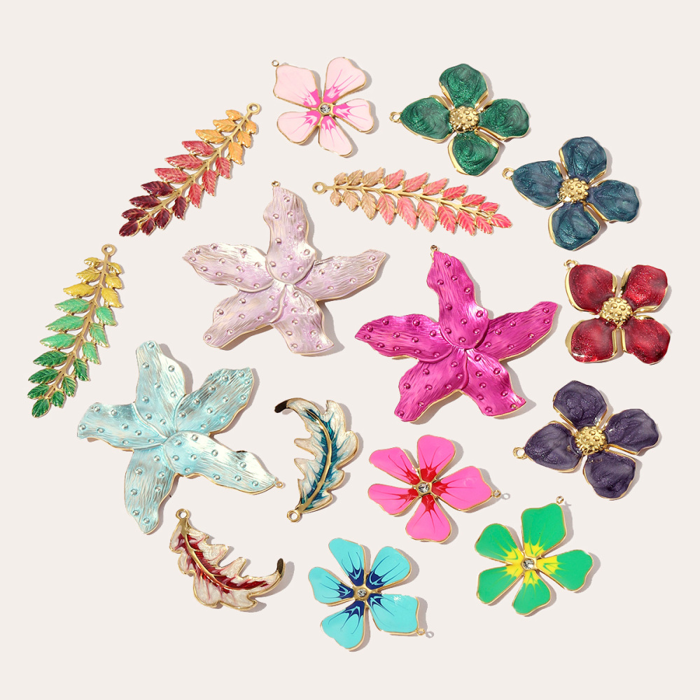 6pcs/pack French Stainless Steel Enamel Flower Earring DIY Charms Women Leaf Clover Necklace Pendant Starfish Jewelry