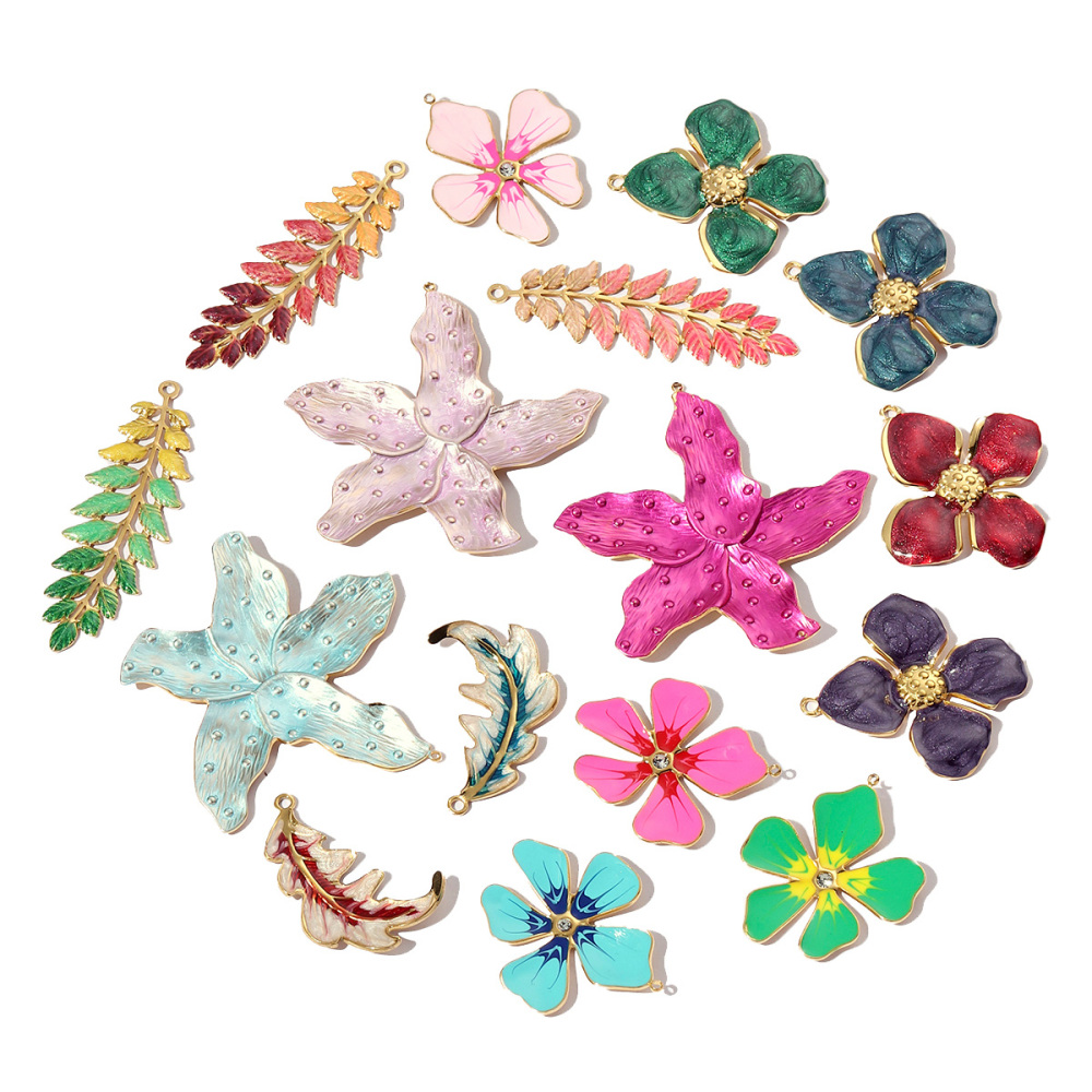 6pcs/pack French Stainless Steel Enamel Flower Earring DIY Charms Women Leaf Clover Necklace Pendant Starfish Jewelry