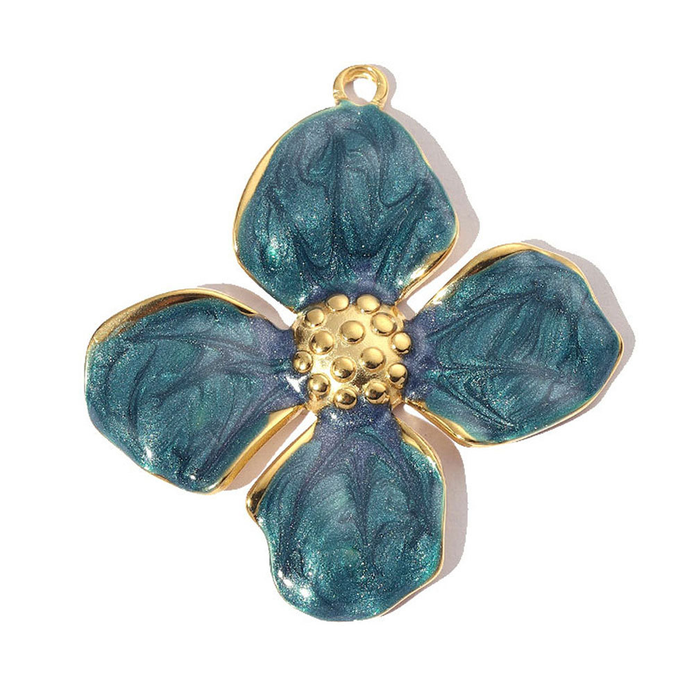 6pcs/pack French Stainless Steel Enamel Flower Earring DIY Charms Women Leaf Clover Necklace Pendant Starfish Jewelry