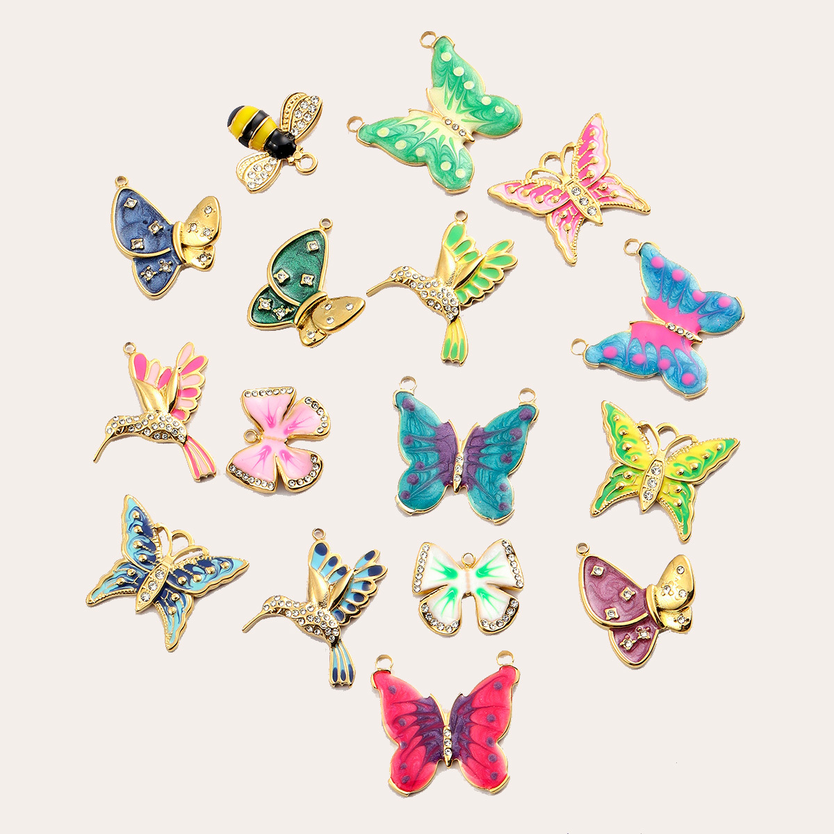 6pcs/pack French Stainless Steel Bee Butterfly Bracelets DIY Charms Women Enamel Humming Bird Necklace Pendant Butterfly Jewelry