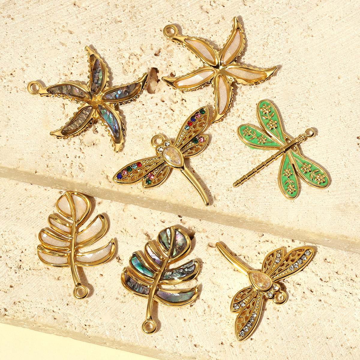 6pcs/pack Stainless Steel Turtle Dragonfly Earring DIY Charms Women Leaf Starfish Necklace Pendant Conch Mobula Shell Jewelry