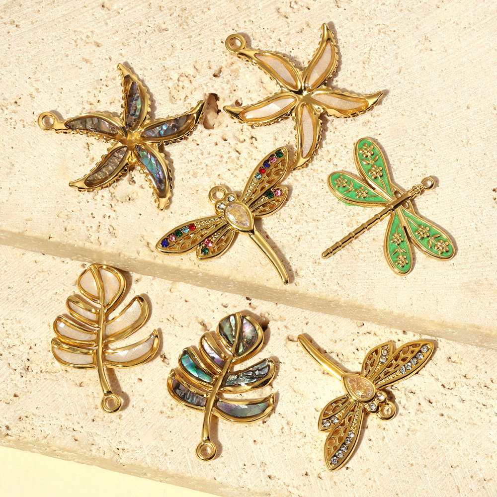 6pcs/pack Stainless Steel Turtle Dragonfly Earring DIY Charms Women Leaf Starfish Necklace Pendant Conch Mobula Shell Jewelry