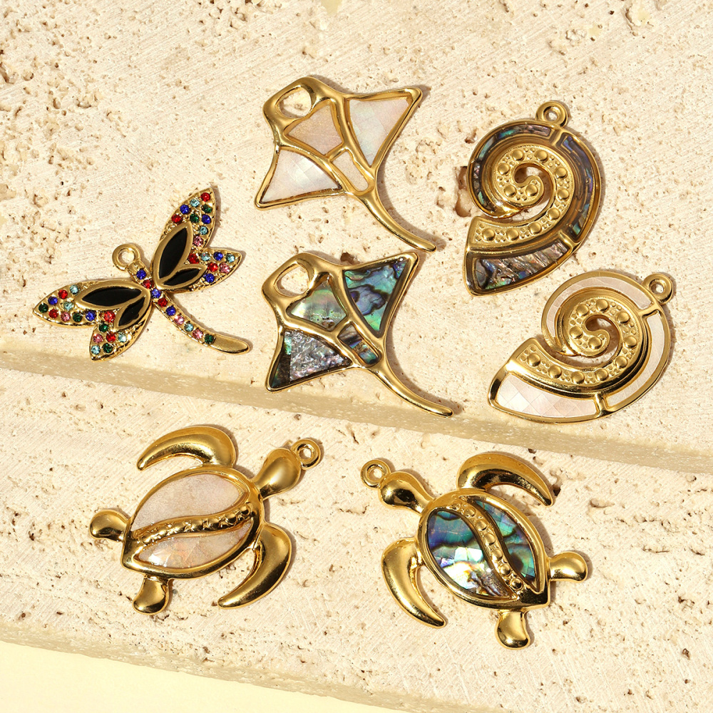6pcs/pack Stainless Steel Turtle Dragonfly Earring DIY Charms Women Leaf Starfish Necklace Pendant Conch Mobula Shell Jewelry