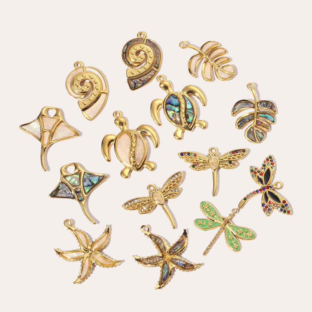6pcs/pack Stainless Steel Turtle Dragonfly Earring DIY Charms Women Leaf Starfish Necklace Pendant Conch Mobula Shell Jewelry