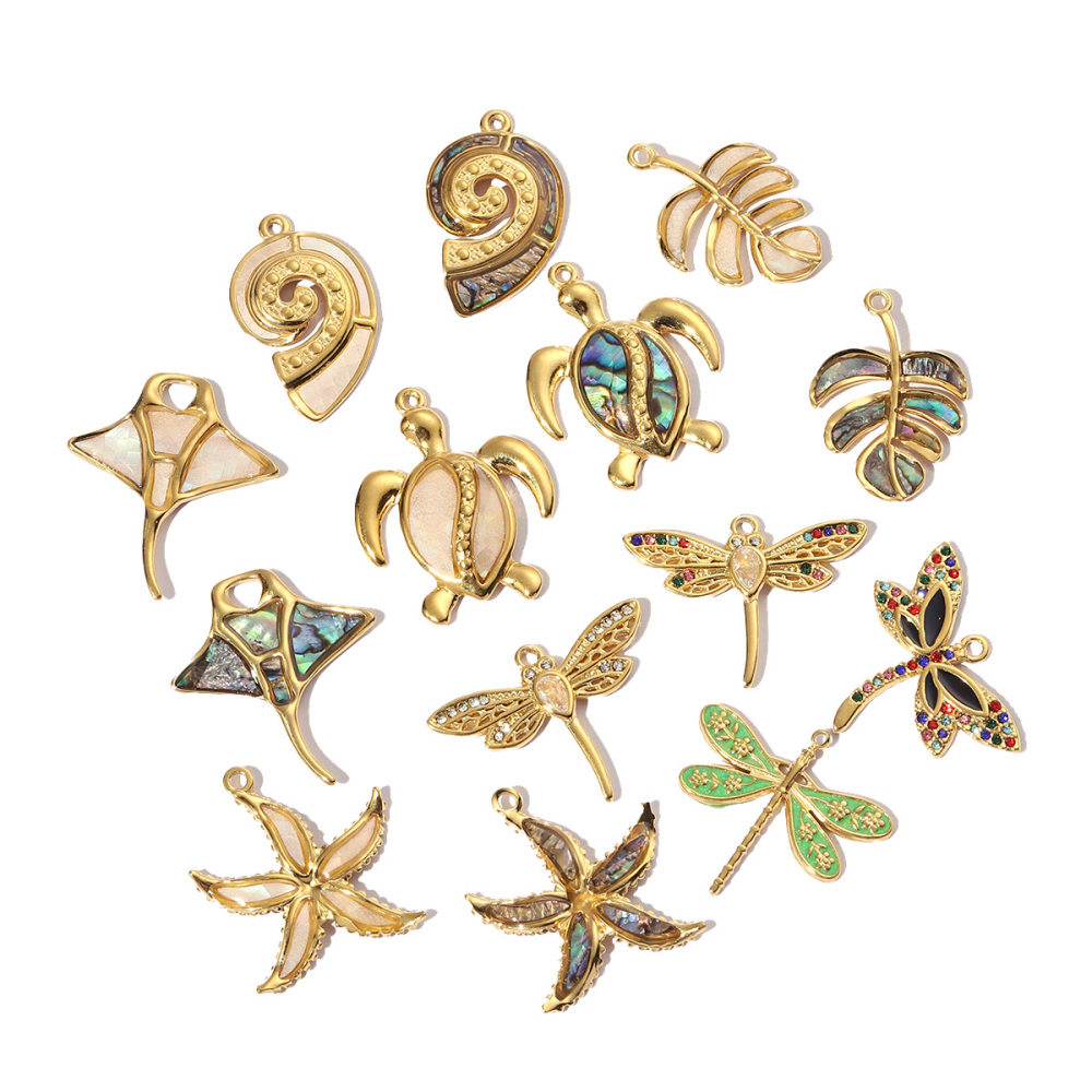 6pcs/pack Stainless Steel Turtle Dragonfly Earring DIY Charms Women Leaf Starfish Necklace Pendant Conch Mobula Shell Jewelry