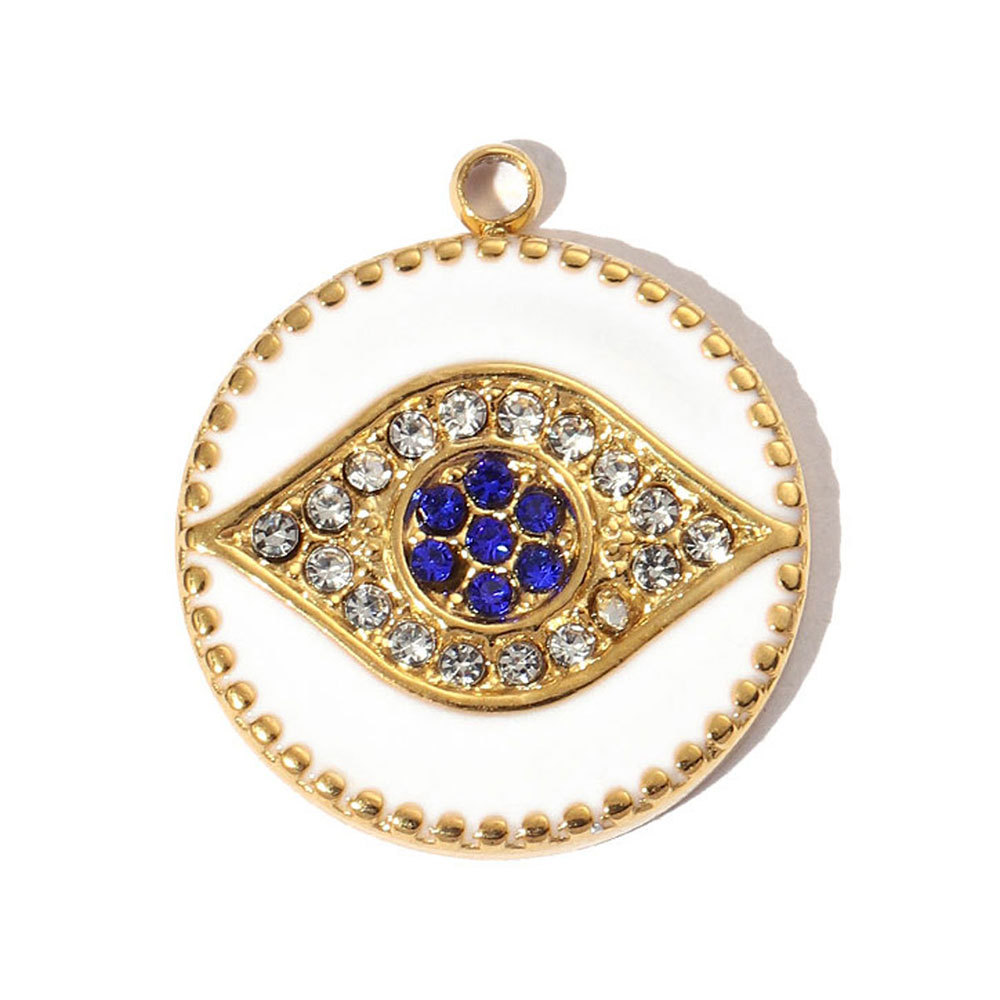 6pcs/pack French Enamel Eye Stainless Steel Bracelet DIY Charms Women Love Heart Necklace Pendant Religious Jewelry