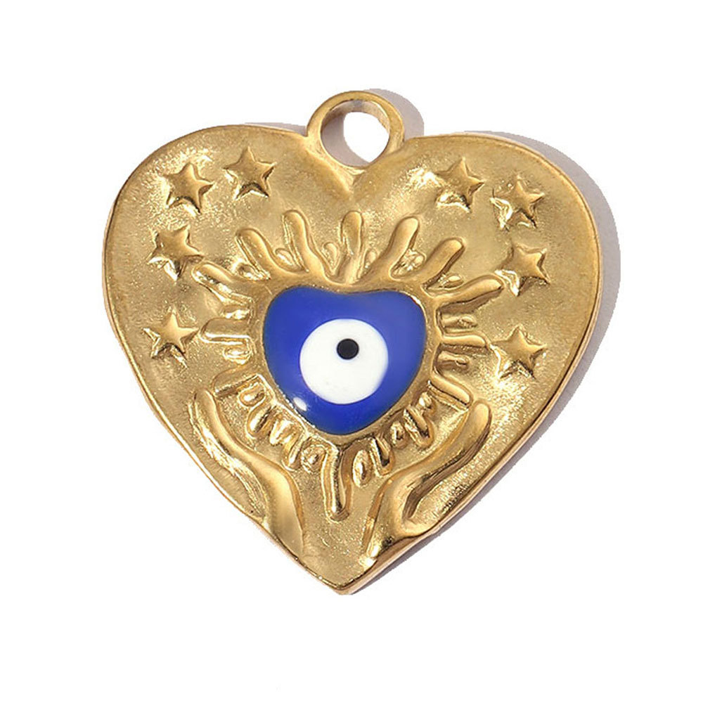 6pcs/pack French Enamel Eye Stainless Steel Bracelet DIY Charms Women Love Heart Necklace Pendant Religious Jewelry