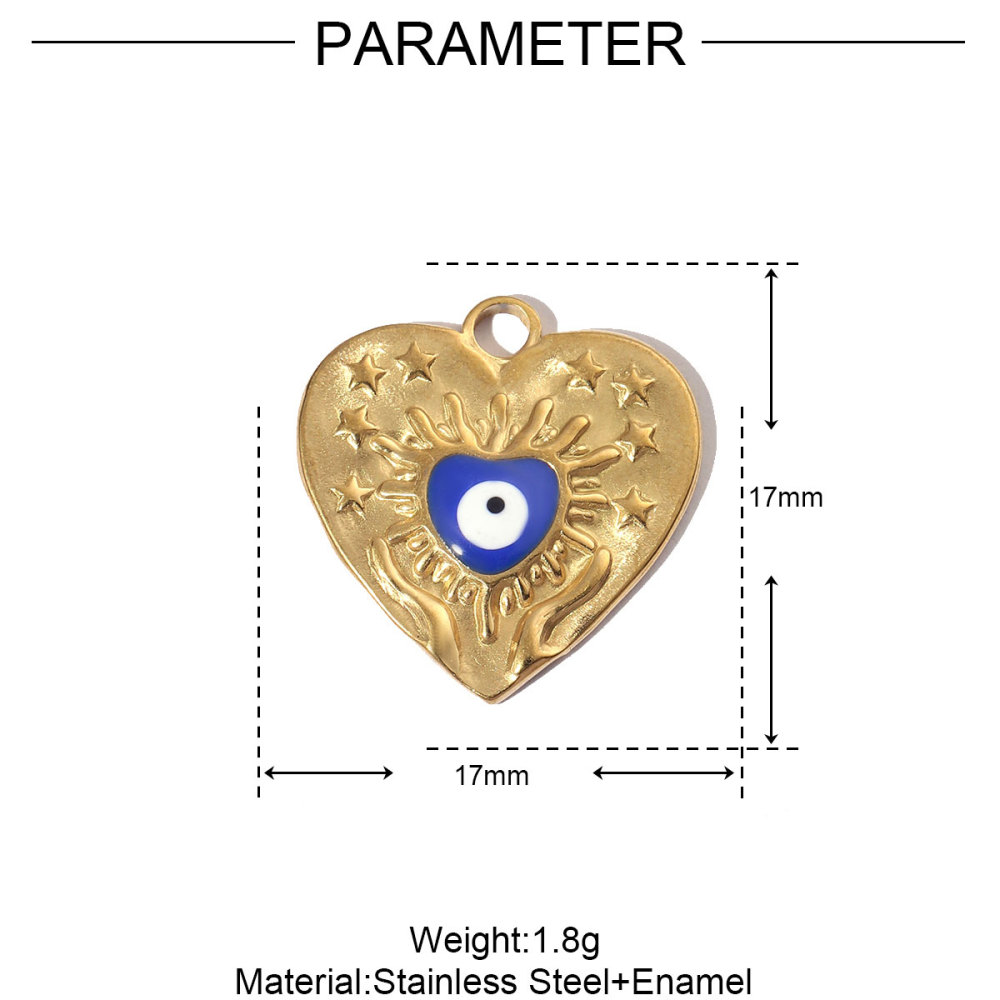 6pcs/pack French Enamel Eye Stainless Steel Bracelet DIY Charms Women Love Heart Necklace Pendant Religious Jewelry