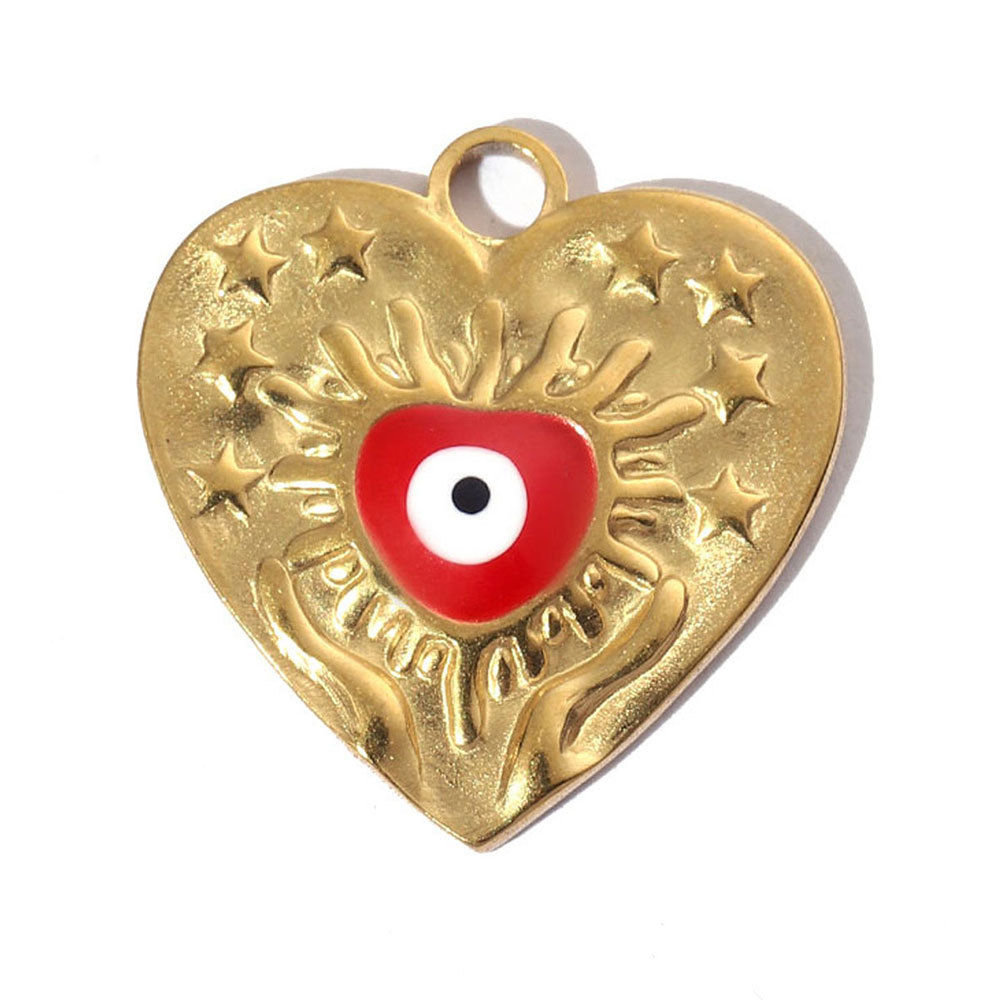 6pcs/pack French Enamel Eye Stainless Steel Bracelet DIY Charms Women Love Heart Necklace Pendant Religious Jewelry