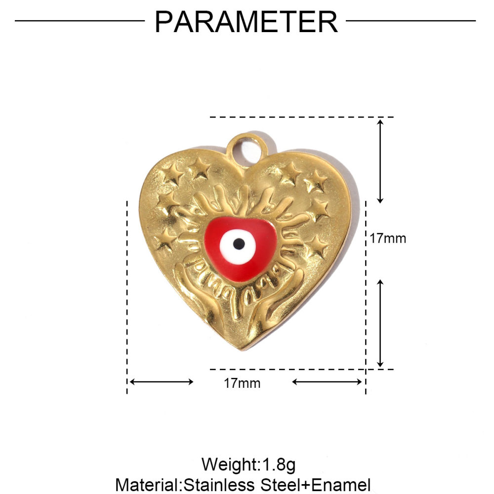 6pcs/pack French Enamel Eye Stainless Steel Bracelet DIY Charms Women Love Heart Necklace Pendant Religious Jewelry