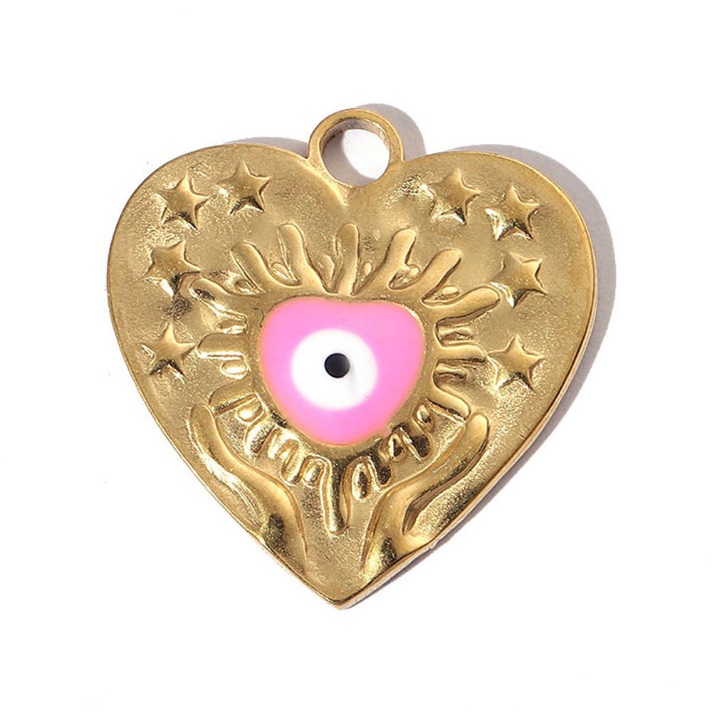 6pcs/pack French Enamel Eye Stainless Steel Bracelet DIY Charms Women Love Heart Necklace Pendant Religious Jewelry