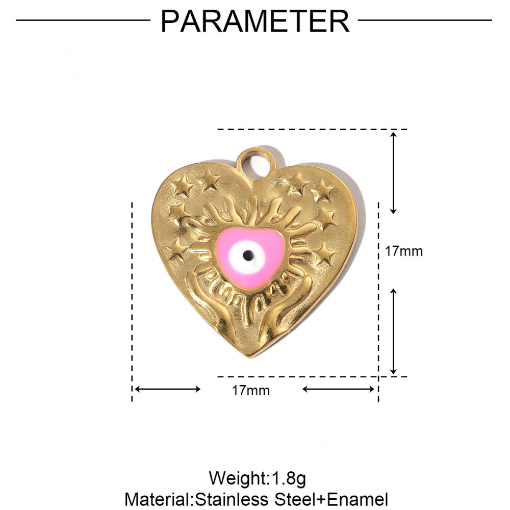 6pcs/pack French Enamel Eye Stainless Steel Bracelet DIY Charms Women Love Heart Necklace Pendant Religious Jewelry