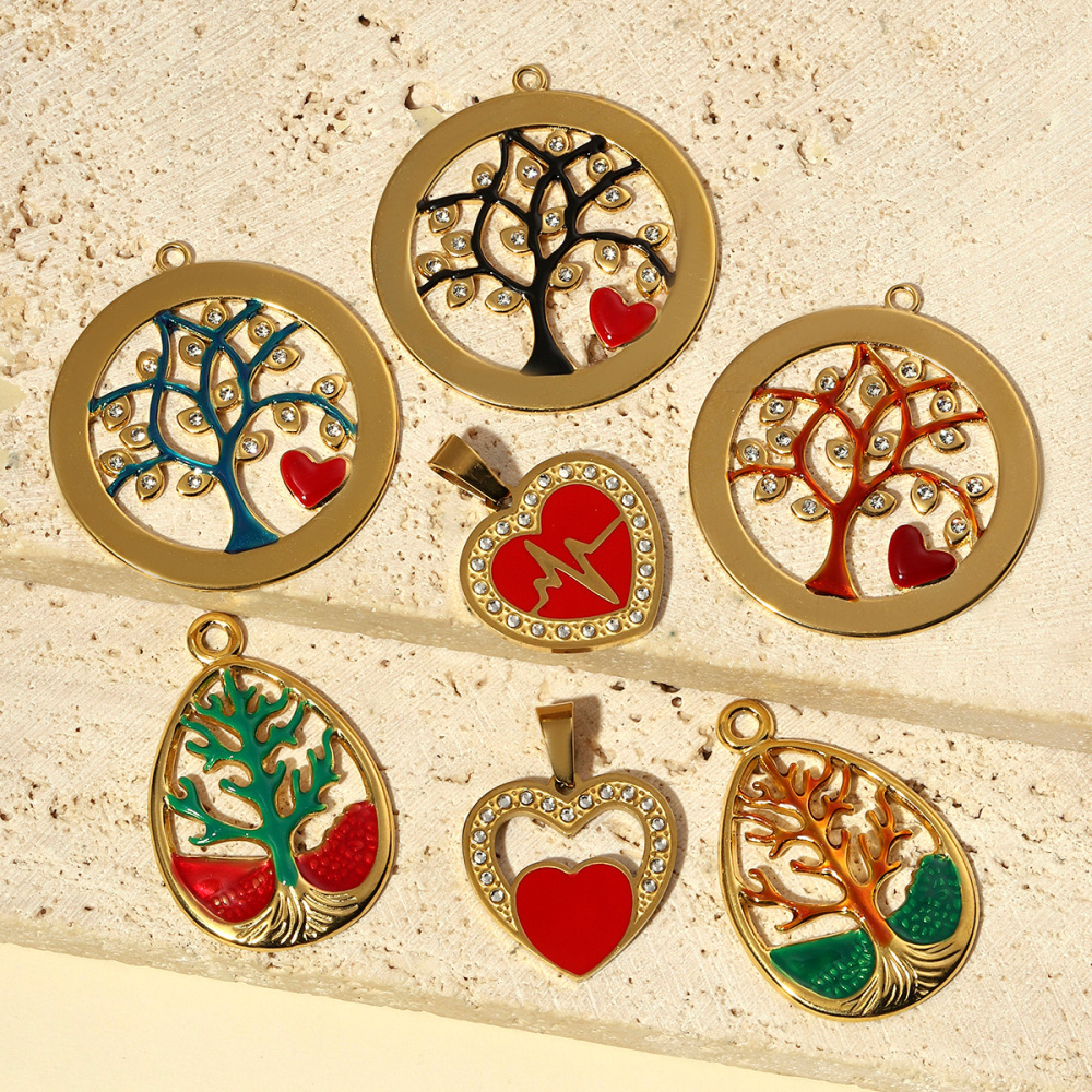 6pcs/pack Geometric Life Tree Stainless Steel Earring DIY Charms Women Enamle Love Heart Necklace Pendant Moon Jewelry