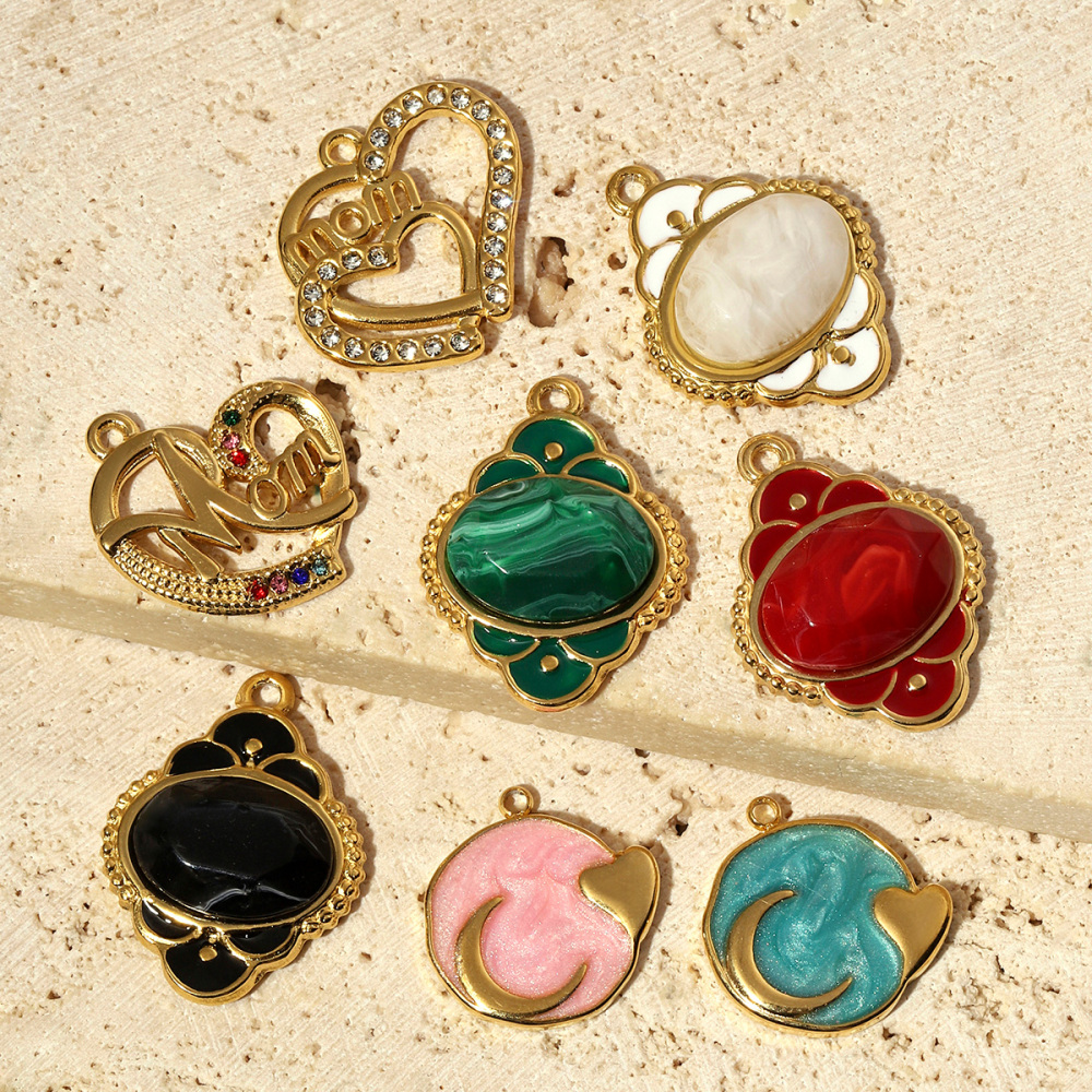 6pcs/pack Geometric Life Tree Stainless Steel Earring DIY Charms Women Enamle Love Heart Necklace Pendant Moon Jewelry