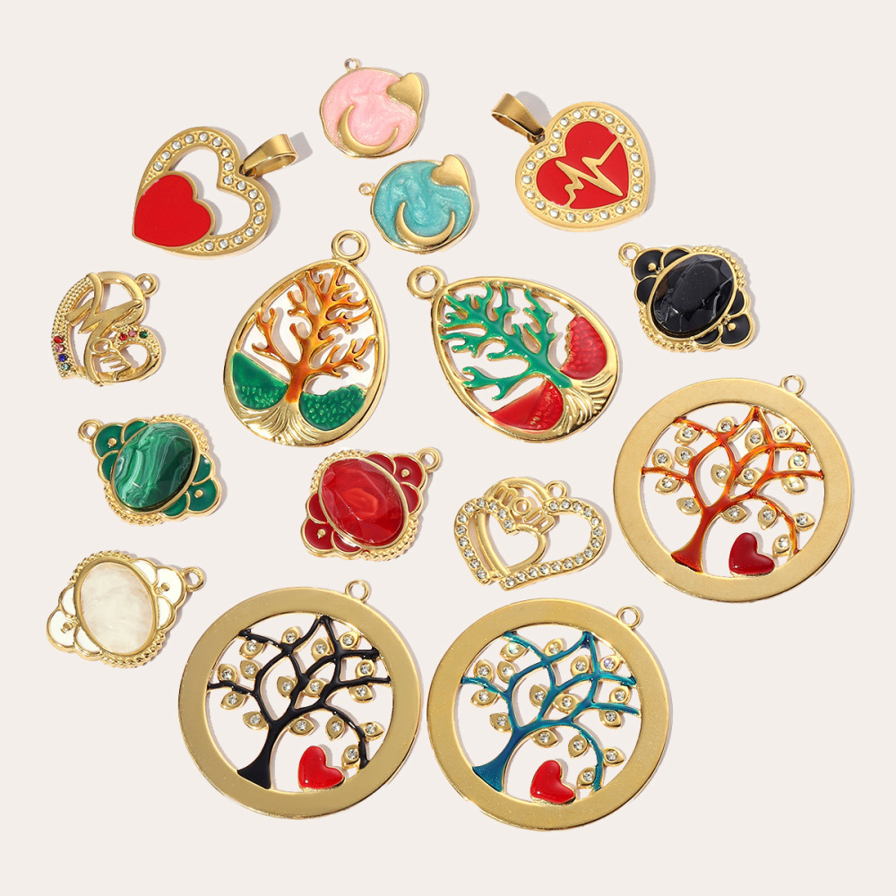 6pcs/pack Geometric Life Tree Stainless Steel Earring DIY Charms Women Enamle Love Heart Necklace Pendant Moon Jewelry