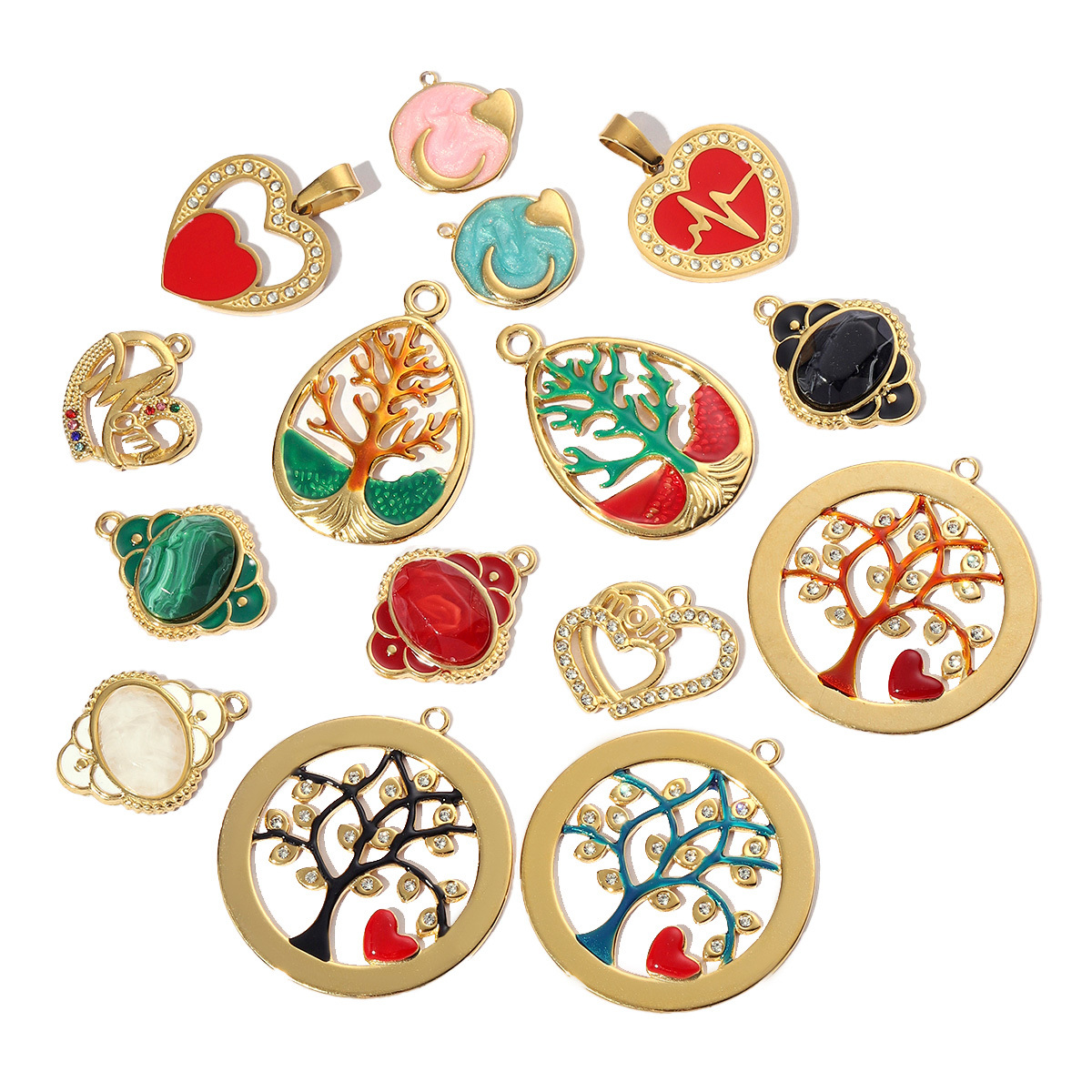 6pcs/pack Geometric Life Tree Stainless Steel Earring DIY Charms Women Enamle Love Heart Necklace Pendant Moon Jewelry