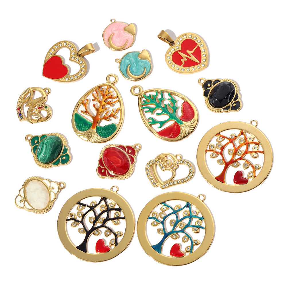 6pcs/pack Geometric Life Tree Stainless Steel Earring DIY Charms Women Enamle Love Heart Necklace Pendant Moon Jewelry