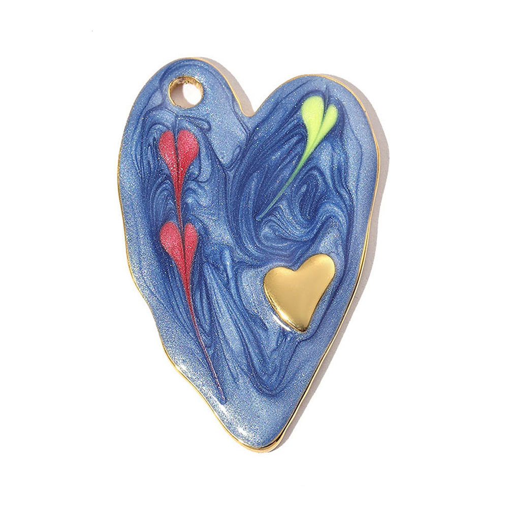 6pcs/pack Stainless Steel Enamel Love Earring DIY Charm Women Colorful Heart Necklace Pendant Waterdrop Natural Stone Jewelry