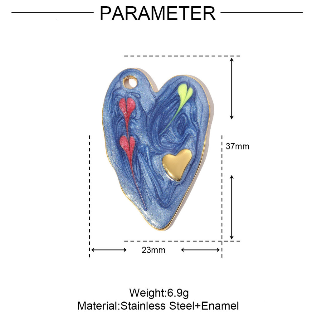 6pcs/pack Stainless Steel Enamel Love Earring DIY Charm Women Colorful Heart Necklace Pendant Waterdrop Natural Stone Jewelry