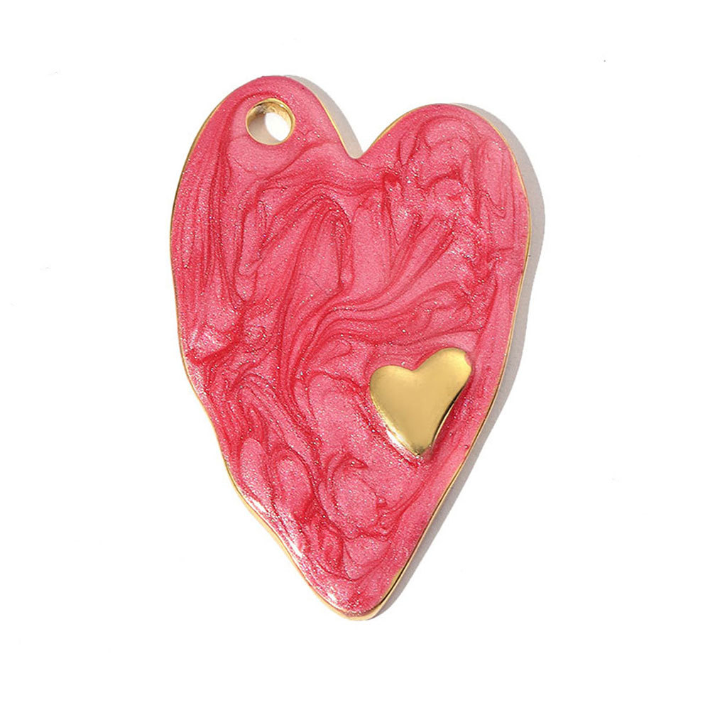 6pcs/pack Stainless Steel Enamel Love Earring DIY Charm Women Colorful Heart Necklace Pendant Waterdrop Natural Stone Jewelry