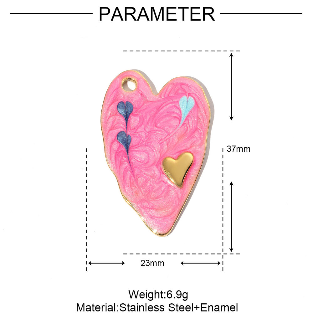 6pcs/pack Stainless Steel Enamel Love Earring DIY Charm Women Colorful Heart Necklace Pendant Waterdrop Natural Stone Jewelry