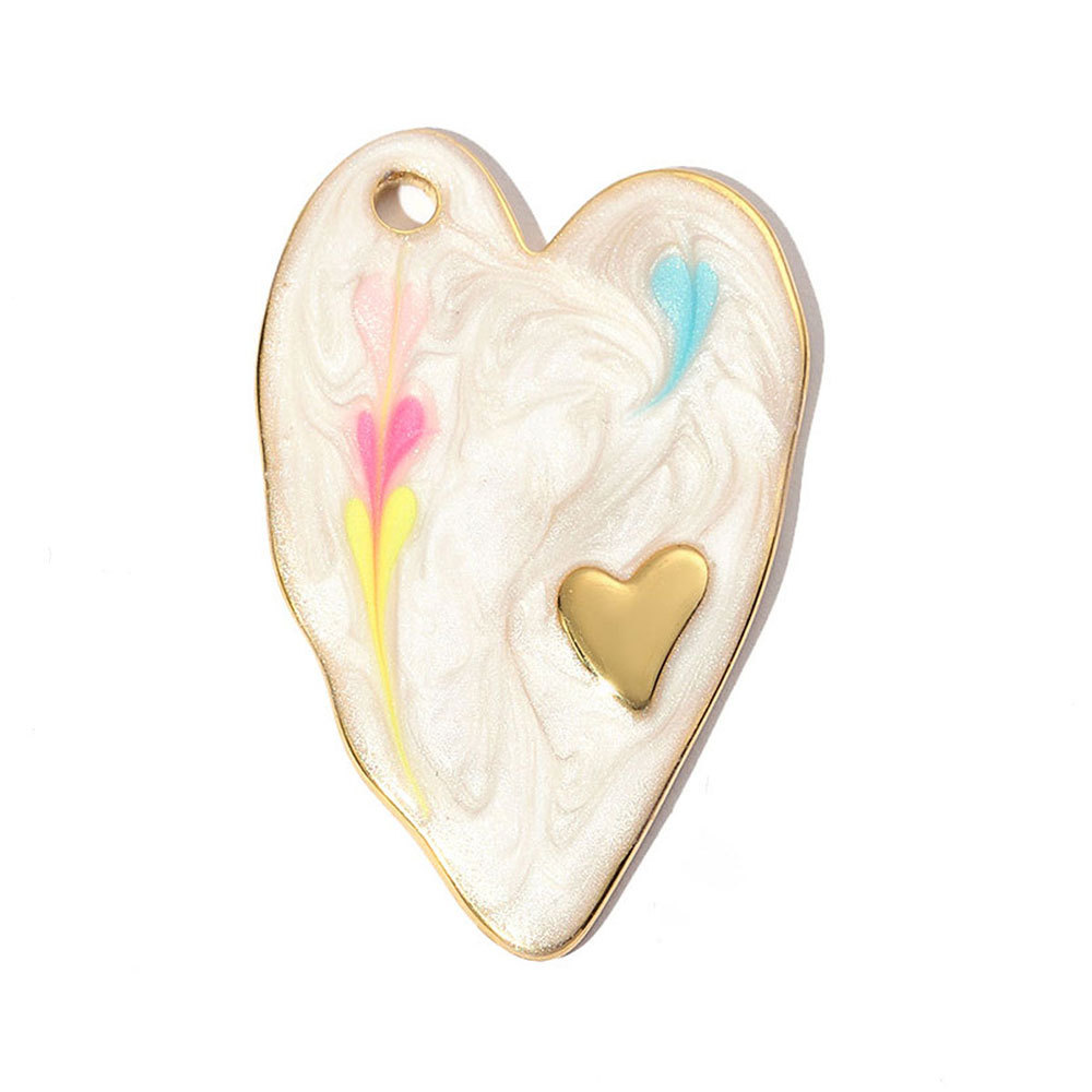 6pcs/pack Stainless Steel Enamel Love Earring DIY Charm Women Colorful Heart Necklace Pendant Waterdrop Natural Stone Jewelry
