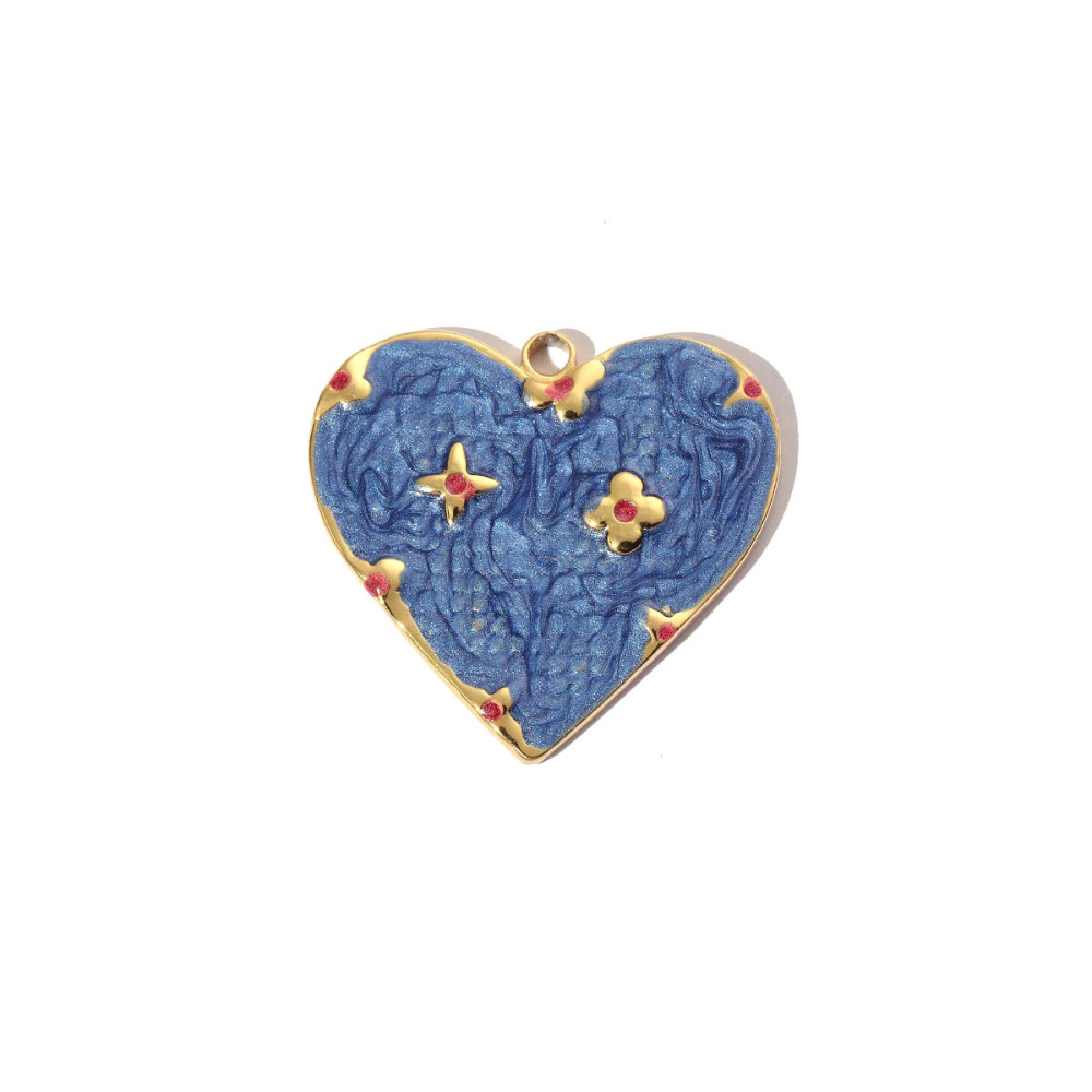 6pcs/pack Stainless Steel Enamel Love Earring DIY Charm Women Colorful Heart Necklace Pendant Waterdrop Natural Stone Jewelry