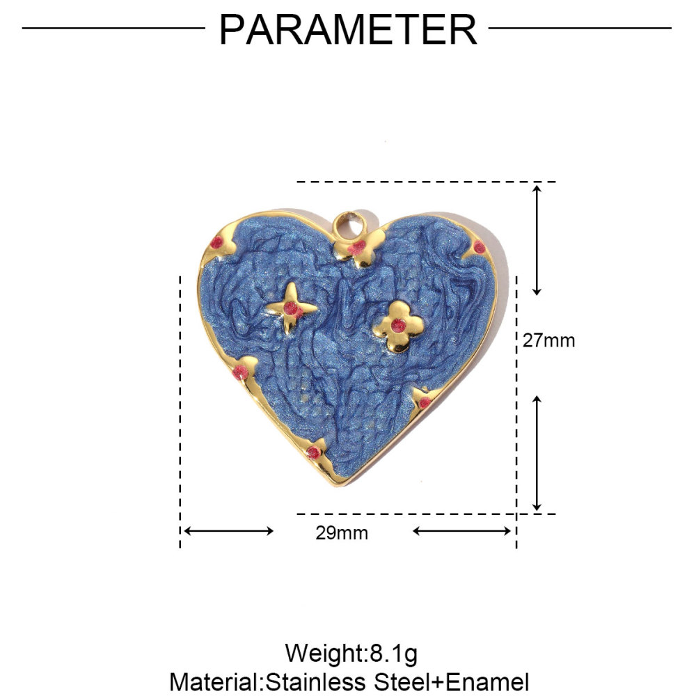 6pcs/pack Stainless Steel Enamel Love Earring DIY Charm Women Colorful Heart Necklace Pendant Waterdrop Natural Stone Jewelry