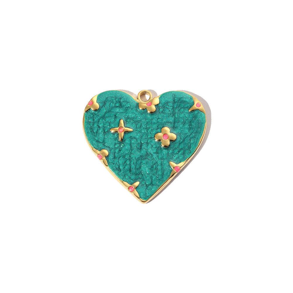 6pcs/pack Stainless Steel Enamel Love Earring DIY Charm Women Colorful Heart Necklace Pendant Waterdrop Natural Stone Jewelry