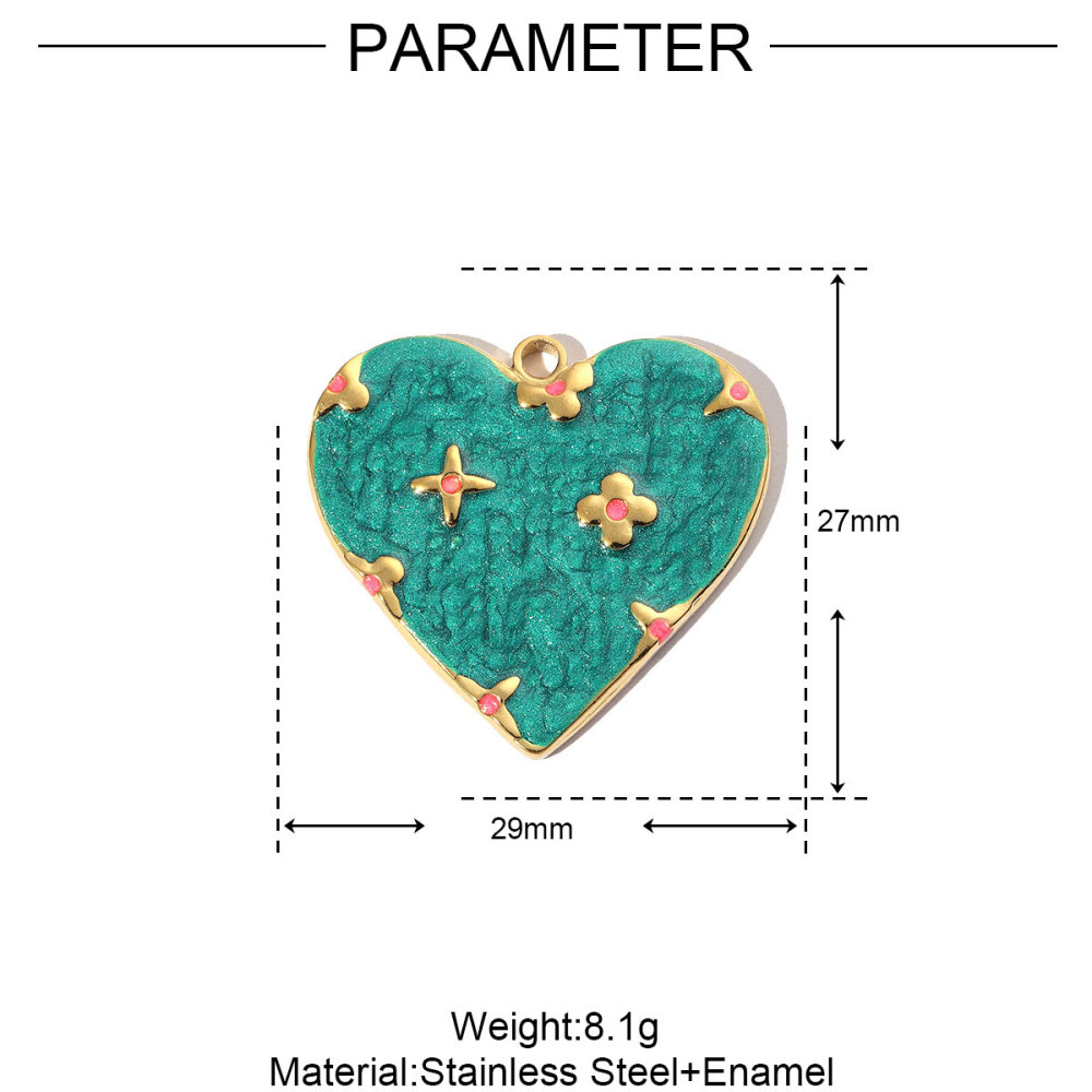 6pcs/pack Stainless Steel Enamel Love Earring DIY Charm Women Colorful Heart Necklace Pendant Waterdrop Natural Stone Jewelry