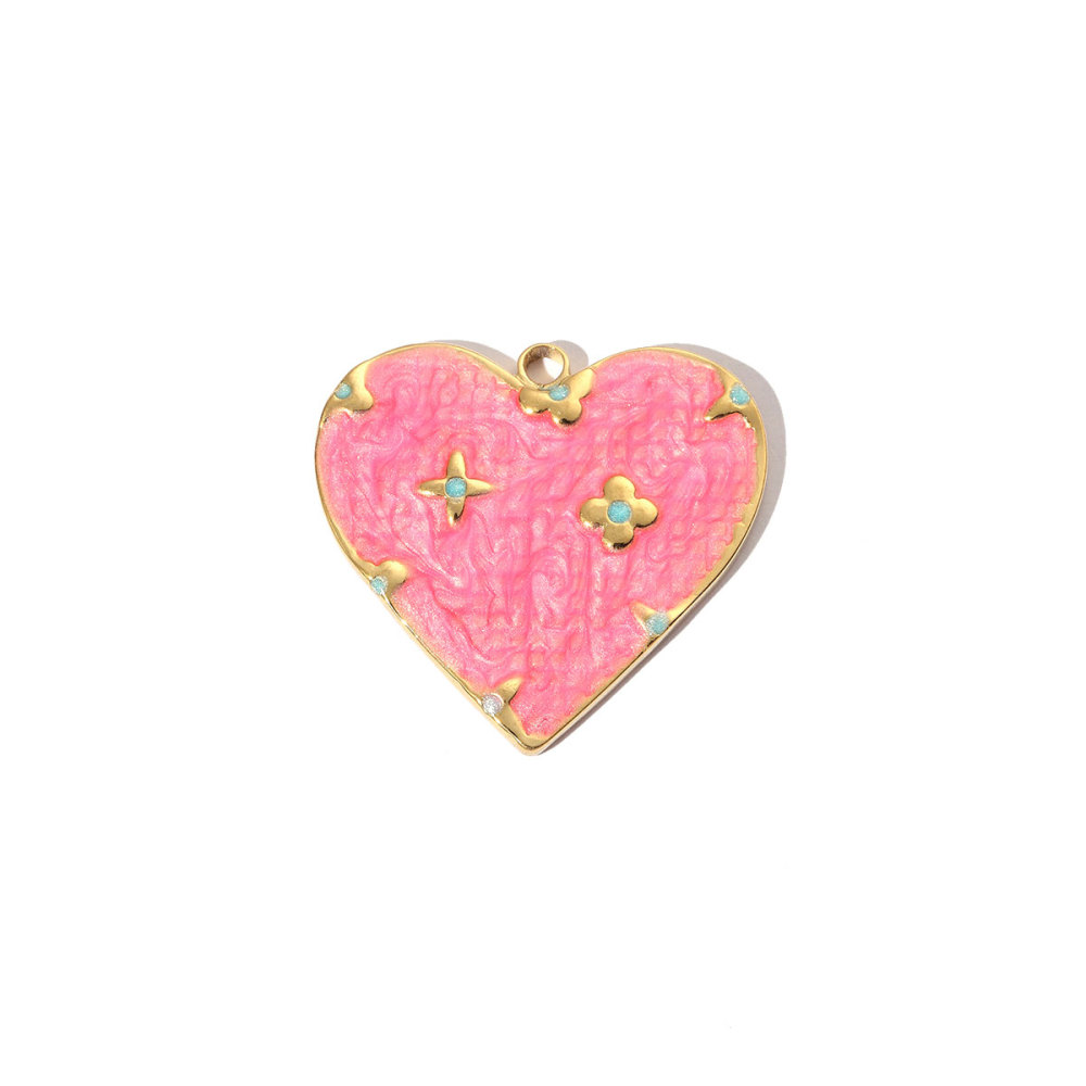 6pcs/pack Stainless Steel Enamel Love Earring DIY Charm Women Colorful Heart Necklace Pendant Waterdrop Natural Stone Jewelry
