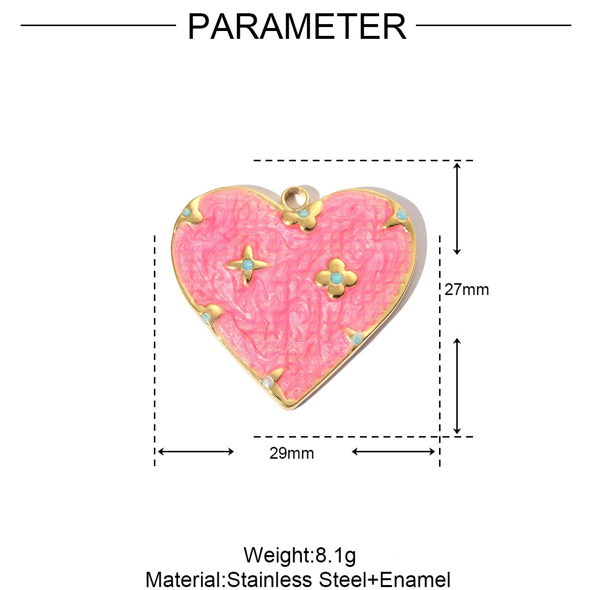 6pcs/pack Stainless Steel Enamel Love Earring DIY Charm Women Colorful Heart Necklace Pendant Waterdrop Natural Stone Jewelry