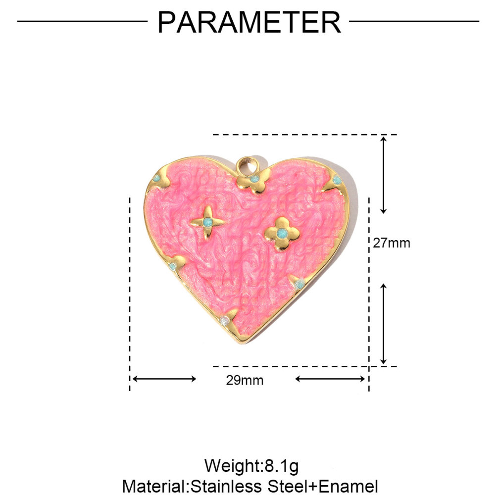 6pcs/pack Stainless Steel Enamel Love Earring DIY Charm Women Colorful Heart Necklace Pendant Waterdrop Natural Stone Jewelry