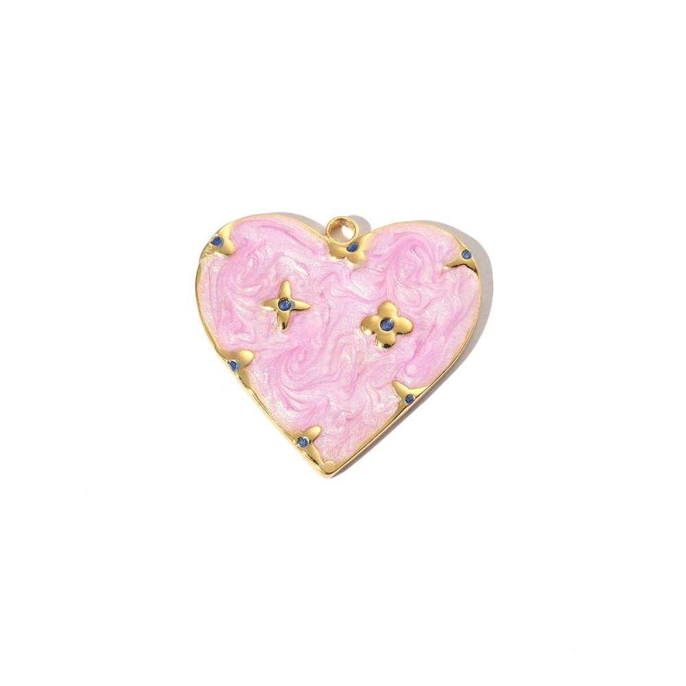 6pcs/pack Stainless Steel Enamel Love Earring DIY Charm Women Colorful Heart Necklace Pendant Waterdrop Natural Stone Jewelry