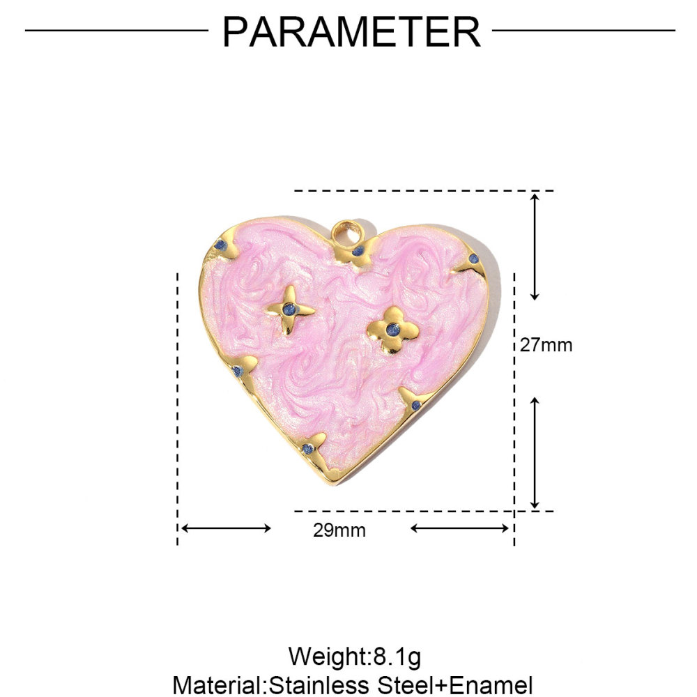 6pcs/pack Stainless Steel Enamel Love Earring DIY Charm Women Colorful Heart Necklace Pendant Waterdrop Natural Stone Jewelry