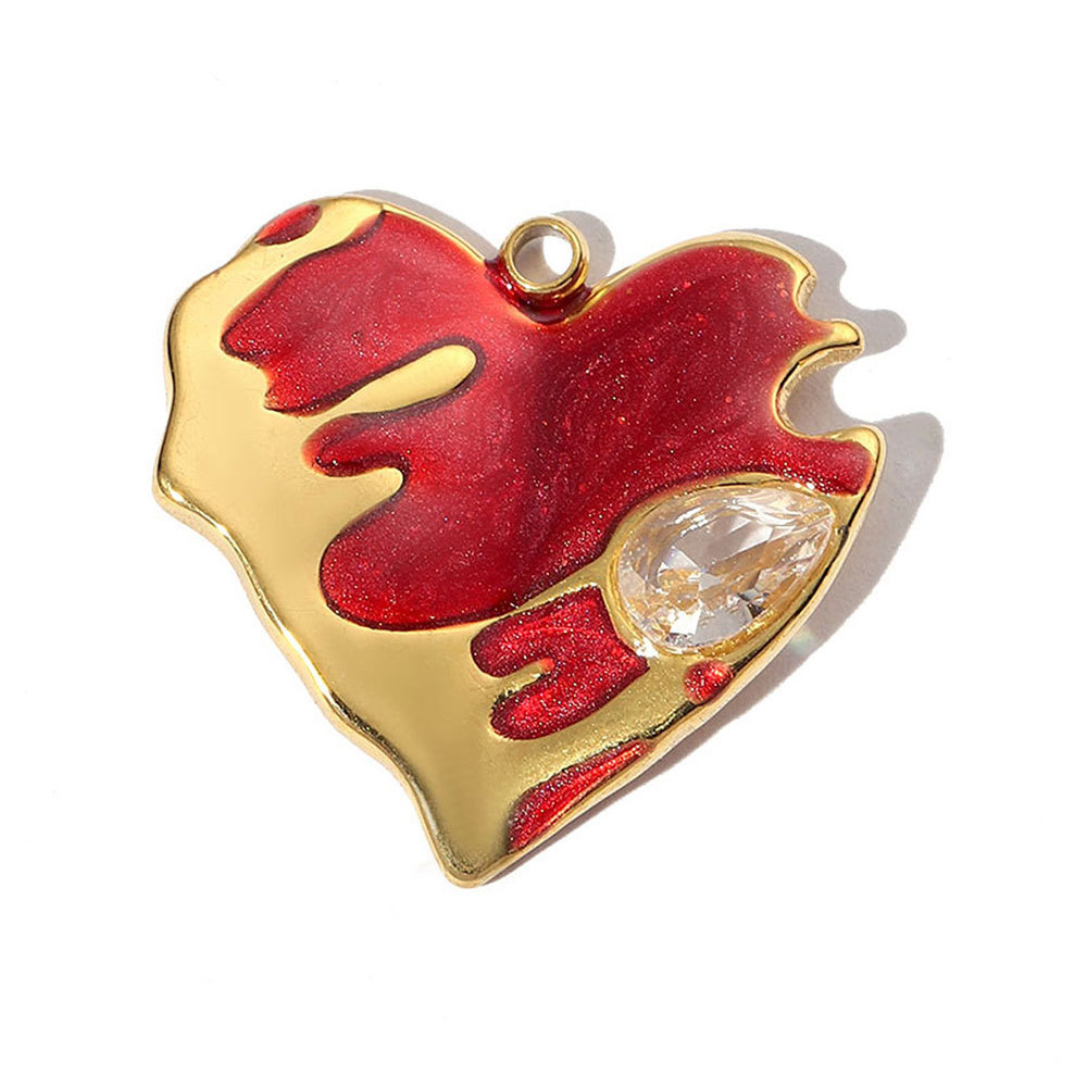 6pcs/pack Stainless Steel Enamel Love Earring DIY Charm Women Colorful Heart Necklace Pendant Waterdrop Natural Stone Jewelry