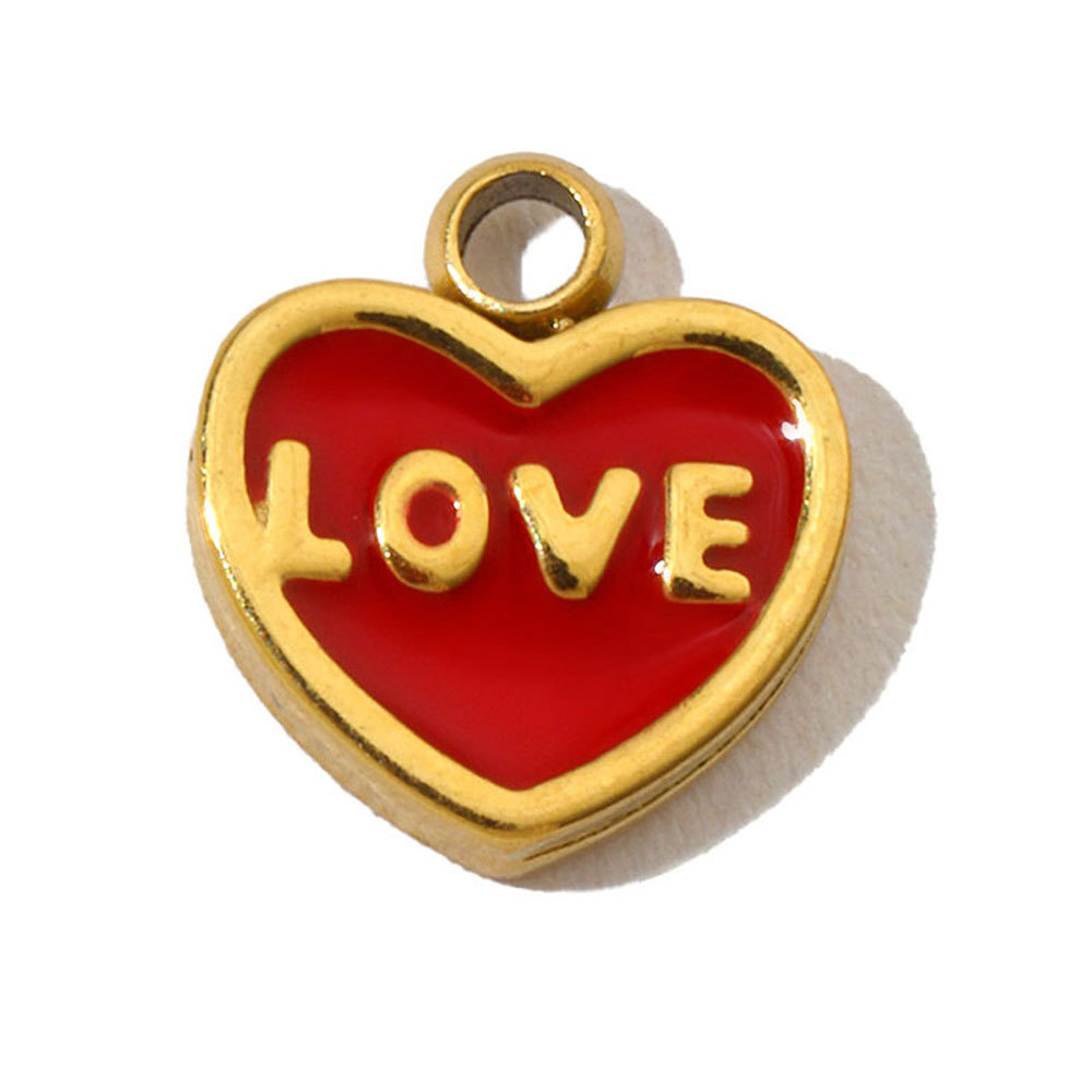 6pcs/pack French Enamel Heart Stainless Steel Bracelet DIY Charms Women Clover Flower Necklace Pendant Angel Cherry Jewelry