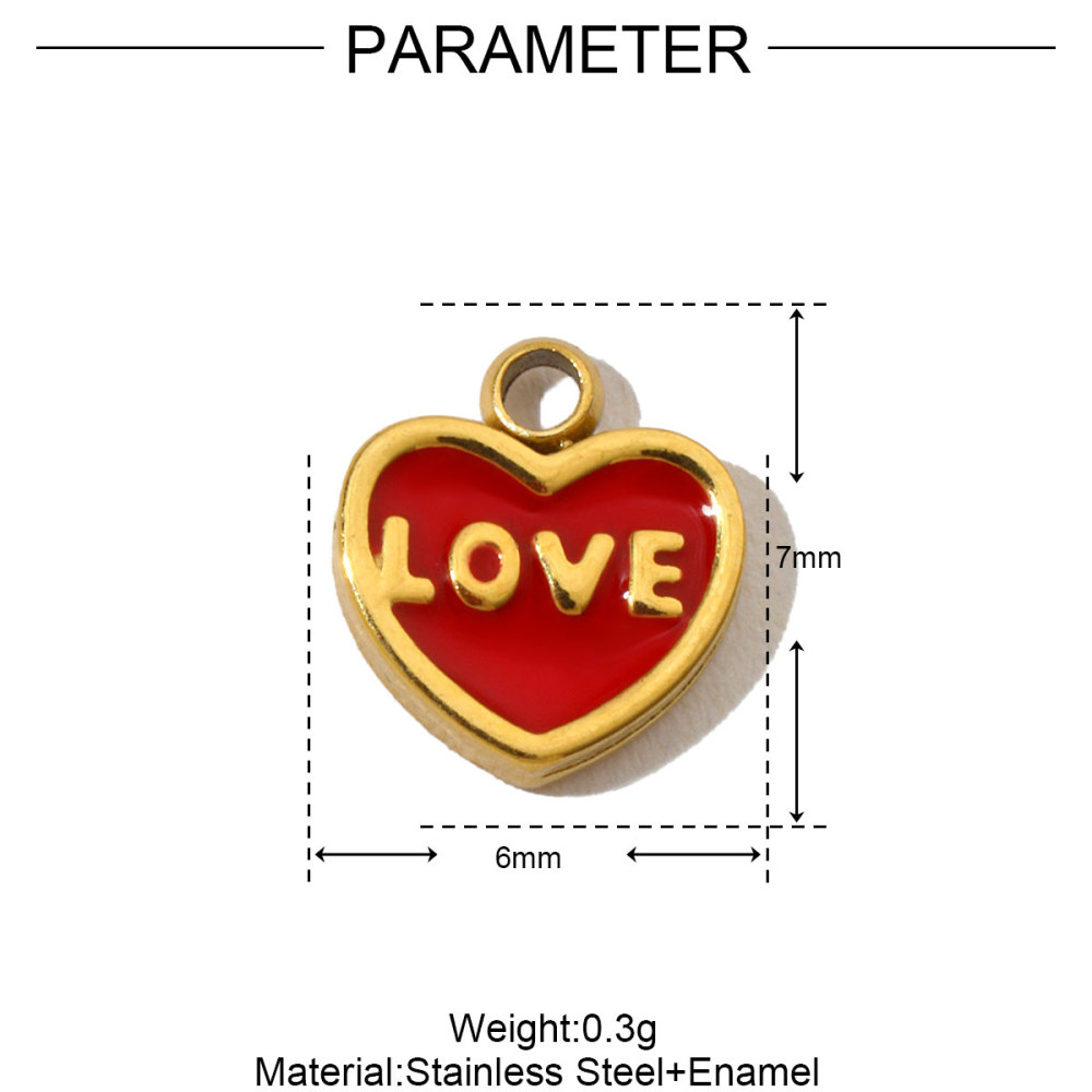 6pcs/pack French Enamel Heart Stainless Steel Bracelet DIY Charms Women Clover Flower Necklace Pendant Angel Cherry Jewelry