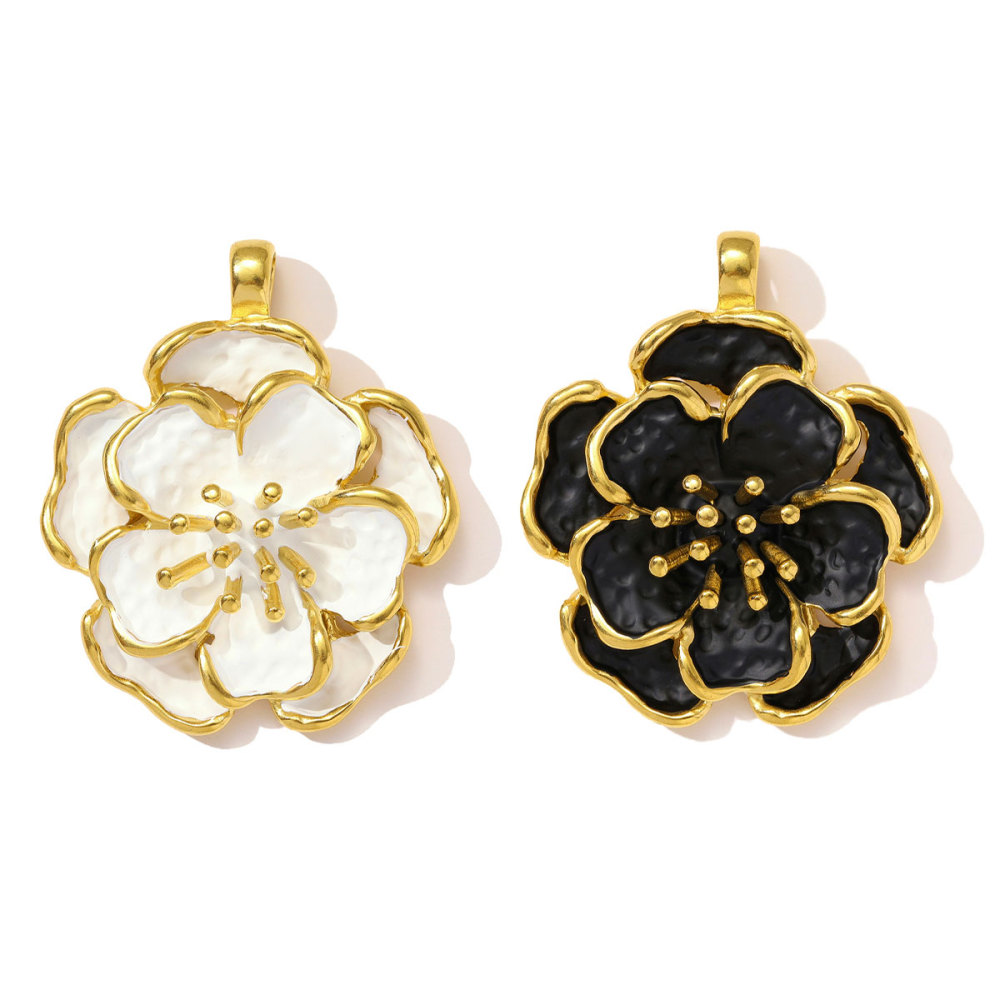 6pcs/pack French Retro Stainless Steel Enamel Flower Necklace Pendant Peony Earring Charms Women DIY Jewelry Wholesale