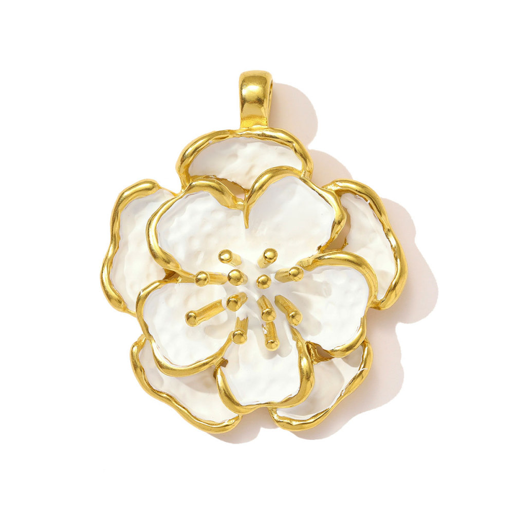 6pcs/pack French Retro Stainless Steel Enamel Flower Necklace Pendant Peony Earring Charms Women DIY Jewelry Wholesale
